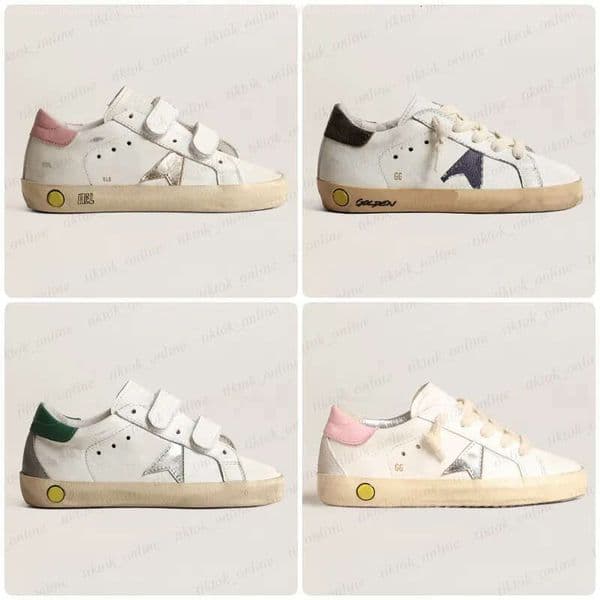 Young Fellow / Classmate Deluxe Brand Shoes Children Golden Sneakers Casual Classic Glitter Designer Kids Boys Girls White Do-Old Dirty Star Leather Toddler Shoes