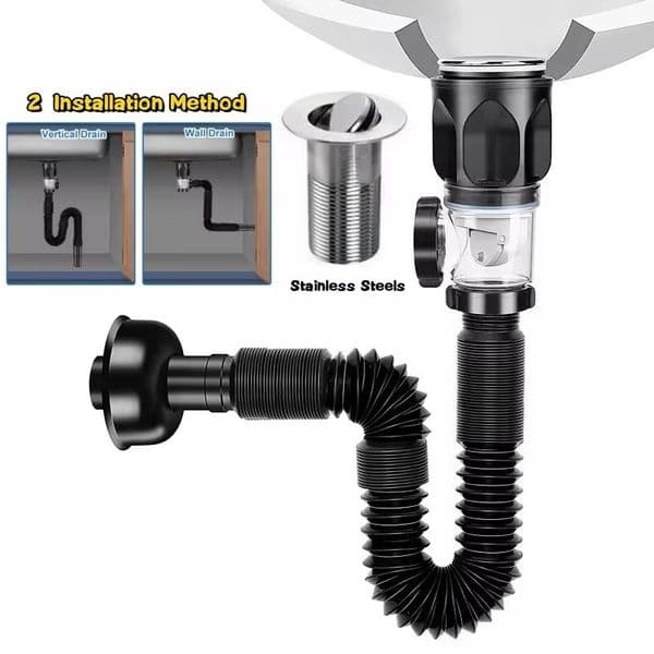 Stainless Flip-Top Kitchen Sink Drain Retractable Deodorizing Filter Flexible Downspout Washbasin Bathroom Sink Anti Clogging