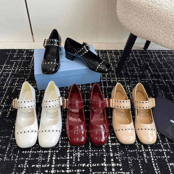 Luxury Designer Shoes Patent Leather Hollow out Chunky Heel Sandal Mary Jane Heels Pumps Kitten Heels Dress Shoes For Womens Wedding shoes Real Leather Office Shoes