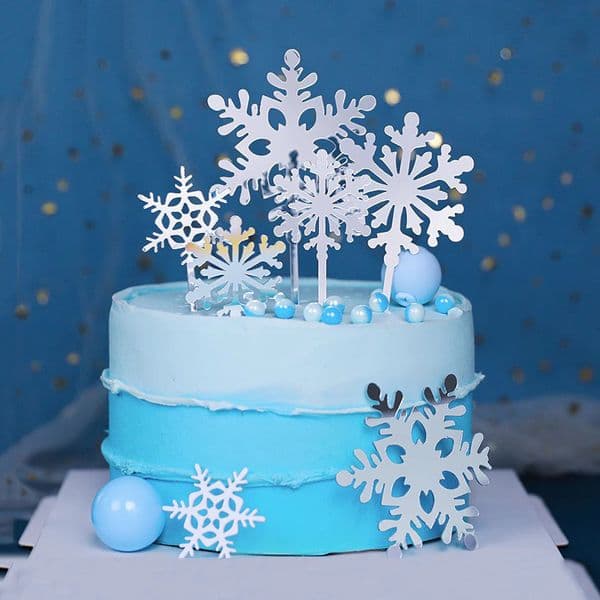 4pcs Ice And Snow Theme Merry Christmas Party Cake Topper White Snowflake Acrylic Happy Birthday Cake Top Christmas Party Decor