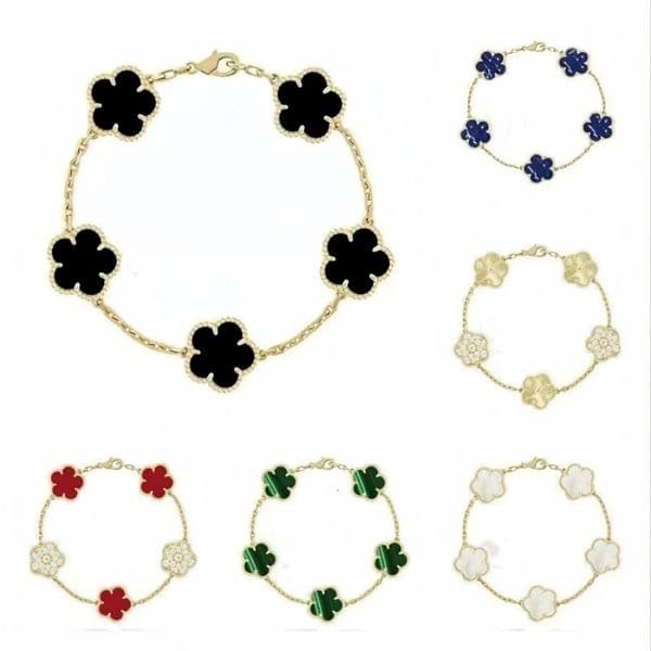 Designer Charm Bracelets jewlery for women 4 clover gold white black green red pink blue mother-of pearl flower necklace bracelet designer jewelry