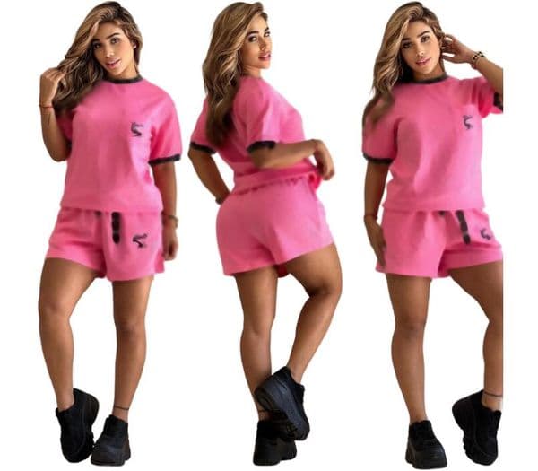 Women's pink Tracksuit new Casual Luxury Women Designer T-shirt and Shorts Two Piece Pants Set Women's Clothing