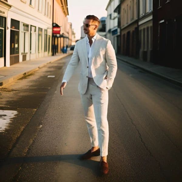 Linen Wedding Tuxedo Slim Fit Men Suits 2 Pcs Notched Lapel Jacket with Pants Male Fashion Costume Set for Summer Prom