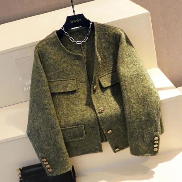 Elegant Cropped DoubleFace Tweed Jacket Vintage Small Fragrant Short Coats Autumn Winter 2024 Loose Outwear A54 250225Z