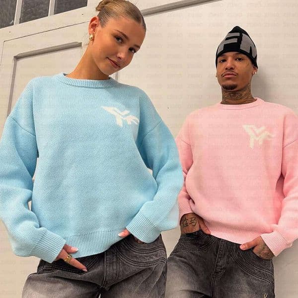 American style street hip-hop letter jacquard pattern knitted for autumn and winter, new long sleeved pullover warm sweater