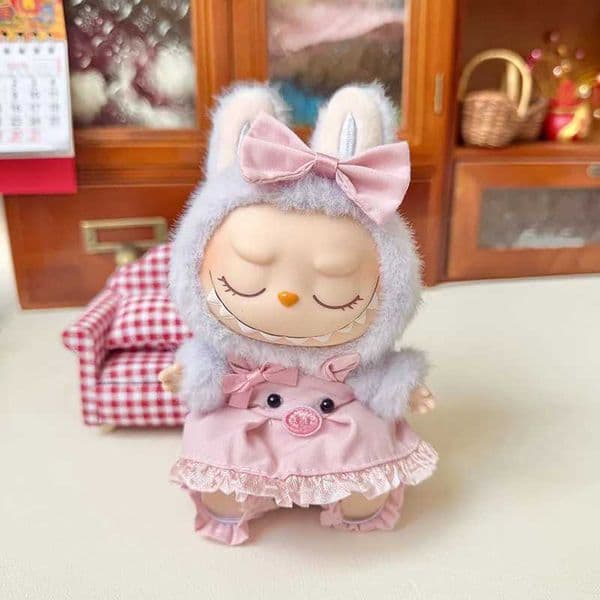 15cm/17cm Labubu I II Dolls Clothes Cute Pink Piggy Strap Skirt Korea Kpop Exo Accessories Clothing Plush DollS Clothes X250311