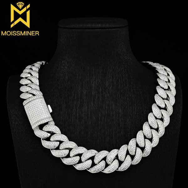 20mm Moissanite Four Rows Of Cuban Chain Bracelet Necklace S925 Silver Iced Out For Men Hip Hop Jewelry Pass Diamond Tester