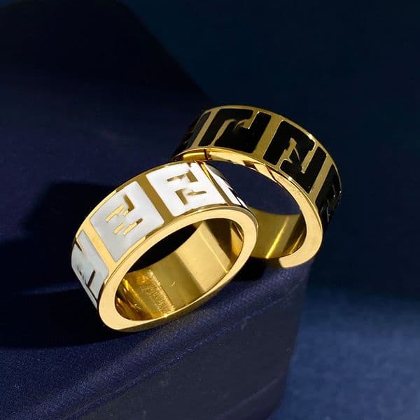 Womens letter F titanium steel ring 18k gold plated elegant casual daily dating party jewelry rings designer for women
