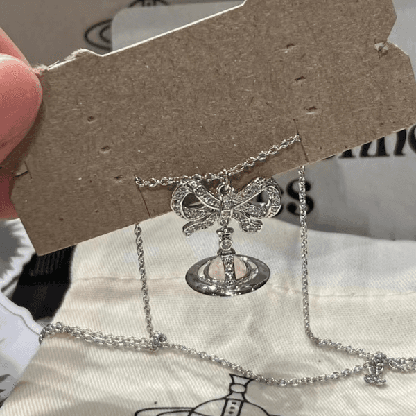 Designer Necklace Women Necklace Pink Purple bow Stereoscopic Planet Necklace Female Full Diamond Zircon Saturn necklace Women wedding jewelry gift wholesale