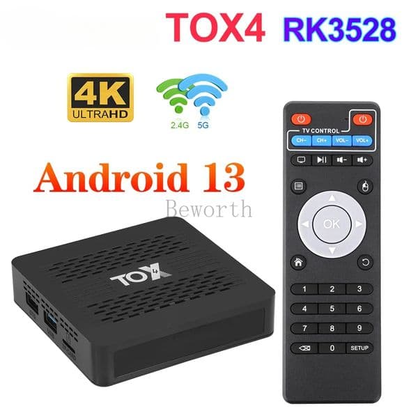 TOX4 Android 13 Smart TV Box 4GB 32GB RK3528 Dual Wifi 1000M LAN BT5.0 Support H.265 4K DLNA HDR10 Media Player Set top box