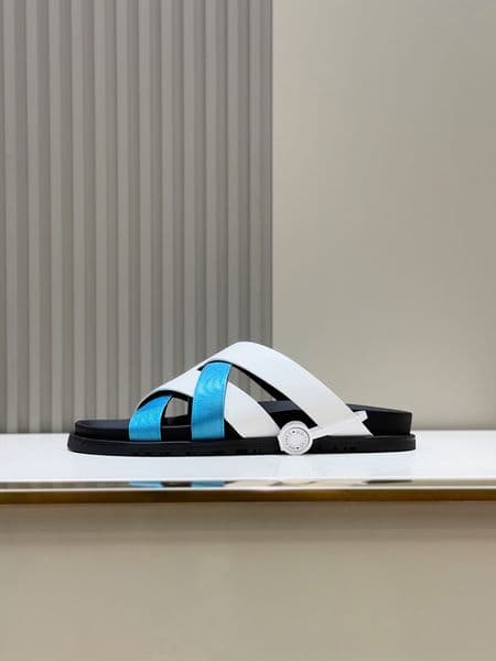 Fashion Men Slippers Sandals Beach Flip Flats Slides Two-Tone Cross Strap Flip Flops Leather Platform Sliders Designer Summer Slipper Box EU 38-46