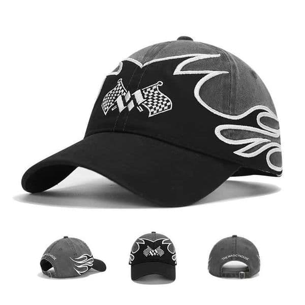 American High street hipster baseball cap female deepened soft top head around flame cap male street hip hop racing cap J250317