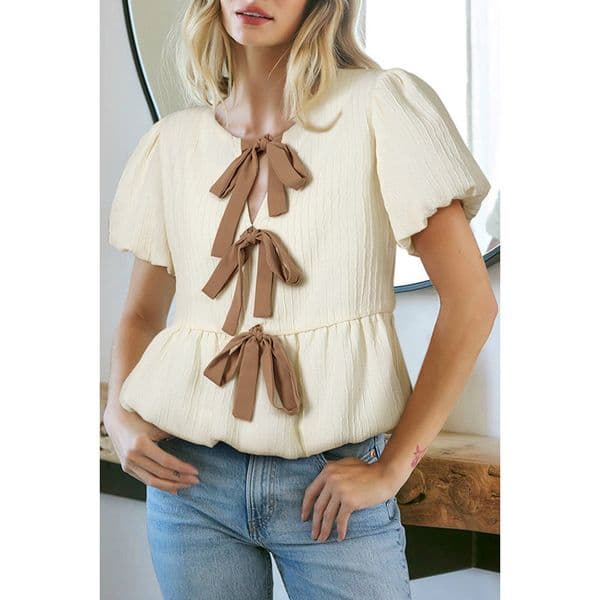 Summer New Age Reducing Versatile Pullover Top for Women 2025 Fashion Bow Decoration Short Sleeved T-shirt for Women