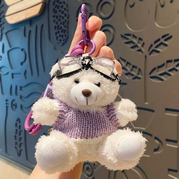 Creative Plush Cool Bear Keychain Student Bag Doll Pendant Cute Pilot Bear Trend Couple Keychain Cartoon Animal Gift X250318