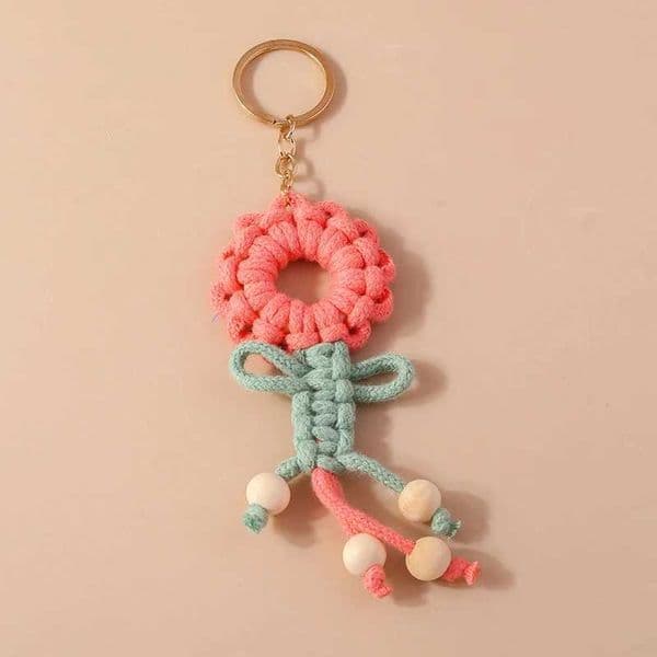 Fashion Handmade Knitted Flower Keychain for Women Men Car Key Holder Handbag Pendant Keyrings DIY Jewelry Accessories X250318
