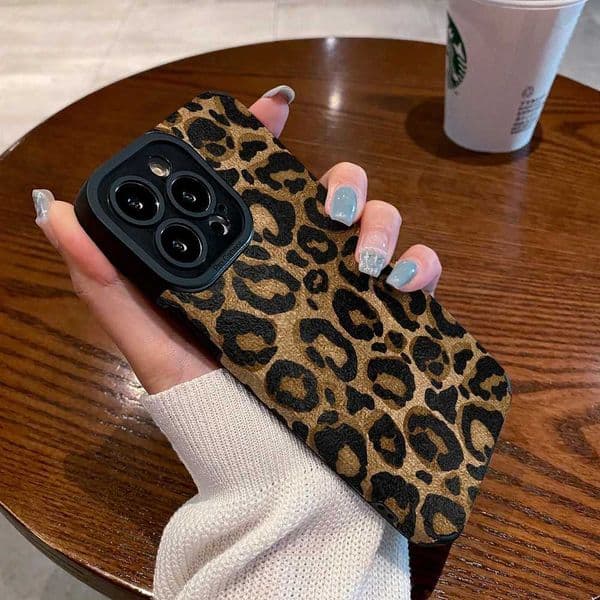 Fashion Gold Leopard Silicone Leather Case For 15 14 Pro Max 11 13 12 Mini SE 7 8 16 Plus X XR XS Soft Shockproof CoverXJ250321