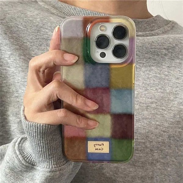 Cute Dopamine Color Block Match Plaid Clear Case For 16 15 14 13 12 11 Pro Max XS XR X SE 7 8 Plus Checkered Soft CoverXJ250321