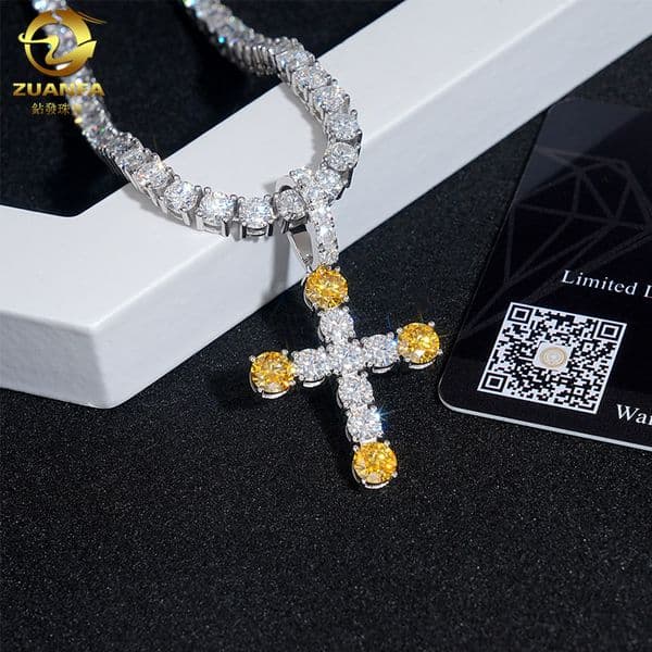 Diamond Hair Trading Hip Hop Cross Pendant 925 Silver Gold Plated Moissanite Full Set Mens Necklace Accessories