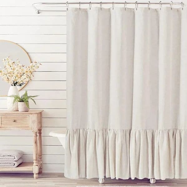 Bath Curtain Lace Plain Patchwork Skirt Bathroom Shower Curtain Cotton Waterproof Ruffle Linen Bathroom Accessories 250320BJ