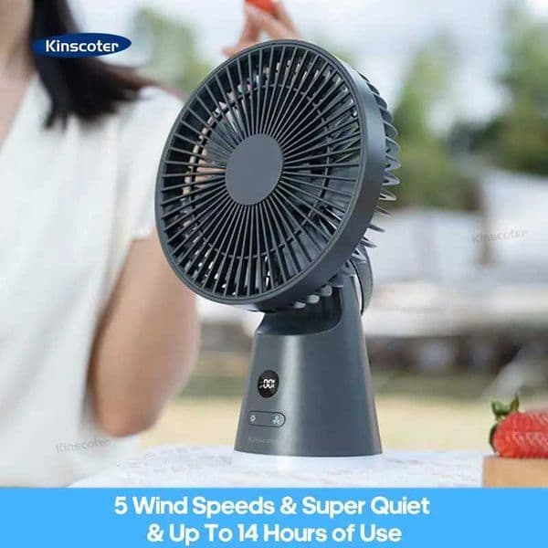 KINSCOTER new cordless desktop fan 3600mAh portable cooling fan USB 5-speed ultra quiet power mini desktop fan Z250324