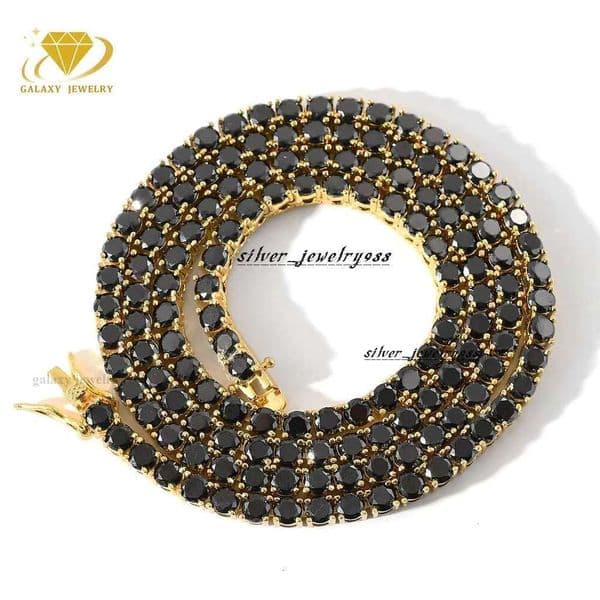 Zhen Tong Tester Black Silica Mens Tennis Chain 1 Row Iced Out 3-5 Mm Plated Gold And Sier Bracelet Necklace