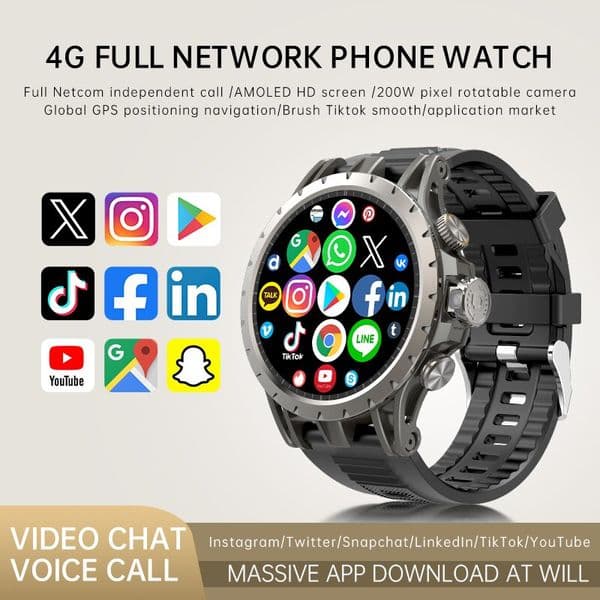 LTE Smartwatch 2024 Android os GPS Video Vo Wi-Fi Call Messaging HD Camera 4G Sim Card WIFI Mens Smart Watch