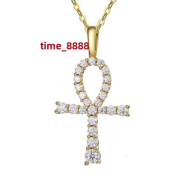 S925 Sterling Silver Moissanite Claw Bling Ice Out Ankh Cross Pendants Necklaces for Men Rapper Jewelry Drop Shipping Gift