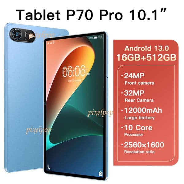 New tablet P70 16+512G Android 10.1-inch HD screen Computer Face unlock global language Smartphone front and rear HD cameras Metal case 5G tablet