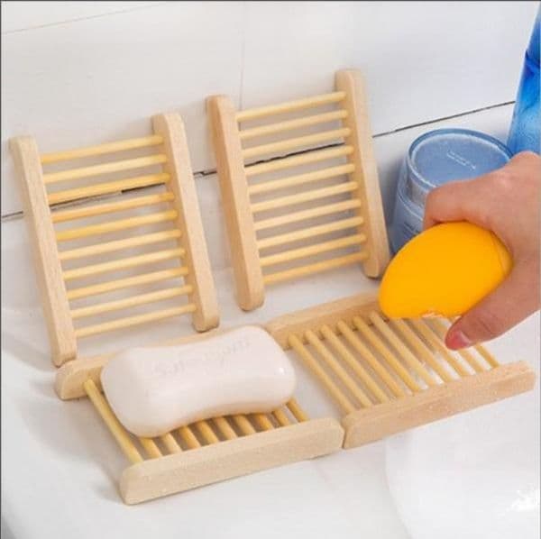 Natural Bamboo Trays Wooden Soap Dish Wooden Soap Tray Holder Rack Plate Box ContainerXY1272
