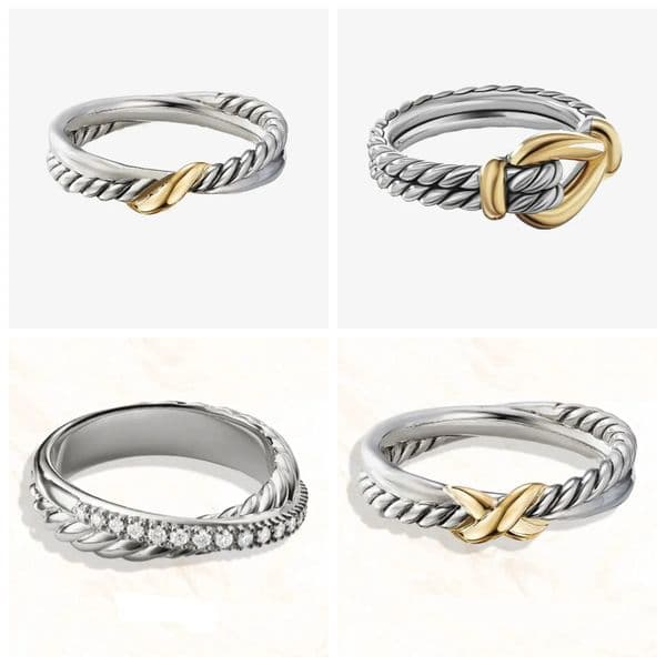Designer Ring for Women Wedding Rings Men Engagement Station Cable Collection Vintage Ethnic Loop Hoop Pendant Punk Stainless Steel Letter Band Anniversary Gift