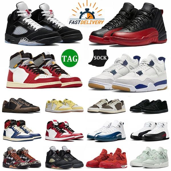 Designer Shoes 4s 5s 1s Basketball 12s 4 Men Women Sneakers Military Black Cat Metallic Flu Game Bred Fear Fire Sail Red Thunder White Pink Mens Trainers Runners