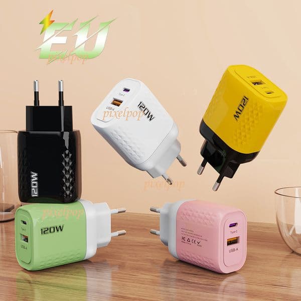 Suitable for Huawei, Xiaomi, Samsung TYPE-C+USB Macaron 120W mobile phone charger, British standard charging head