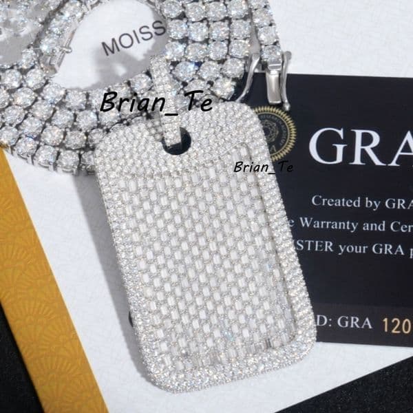 Diamond Passed Test Men Women Necklace 925 Sterling Silver D Color VVS Moissanite Baguette Tag Pendant Jewelry Nice Gift for Friends