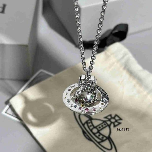 designer viviennen west wood jewelry woman Neon Diamond Planet Necklace Limited Edition Star Moon Saturn Orb Pendant Premium Sweater Chain Neck Chain