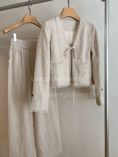 Womens designer clothing Designer dress high-end quality Spring/Summer French elegant lace-up linen set Selection of high-quality linen raw materials with high qual