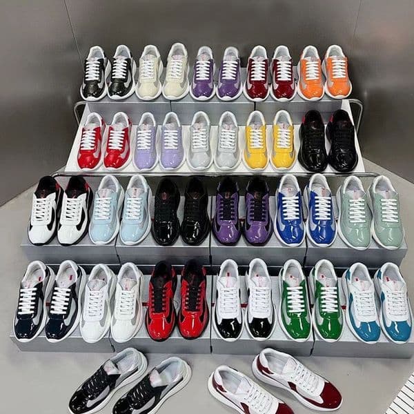 Designer Casual Shoes Patent Leather Technical Biker Fabric Americas Cup Sneakers Low Tops Flat Black Red Blue Soft RubberTrainer Oversized Size 35-47