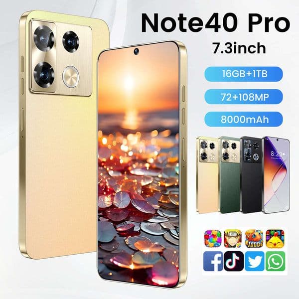 Note40 Pro 7.3HD 16+1TB smart 5G display 72MP+108MP camera Android 13 phone fingerprint face recognition GPS