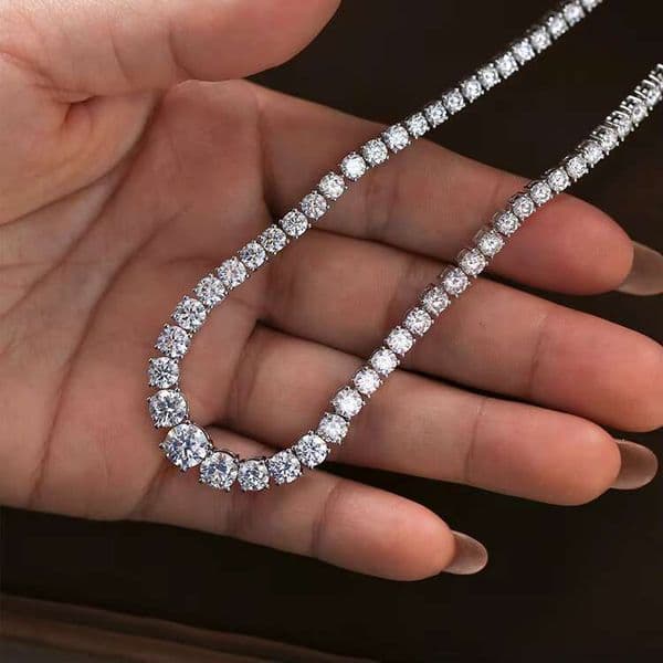 AAA Gems White Gold Vermeil Graduated Size 3.5mm VVS Moissanite Dia Tennis Chain Necklace for Women