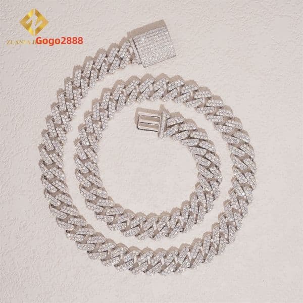 2 Rows Hip Hop Rapper Jewelry Bracelet 12.5mm Custom Iced Out Diamond Miami Cuban Link Chain VVS Moissanite 925 Silver Necklace