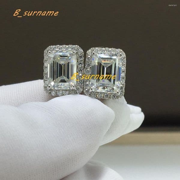 Stud Earrings Classic 925 Sterling Silver Total 4 Ct Brilliant Cut Pass Diamond D Color Emerald Moissanite Women Jewelry