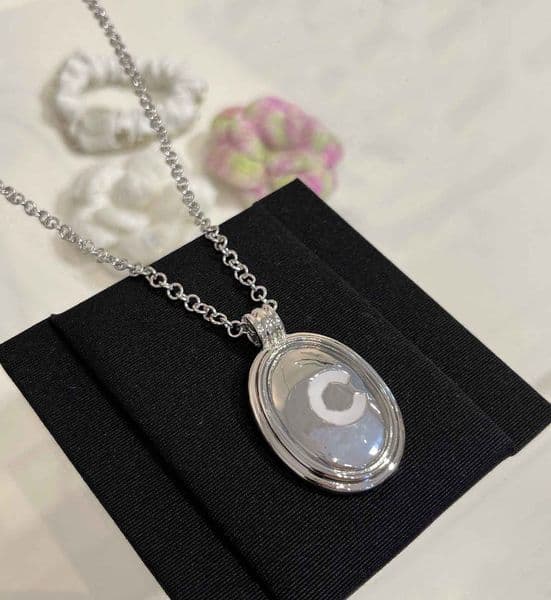 2025 Luxury quality charm oval shape stud earring with white color in silver plated pendant necklace have stamp box PS6590A