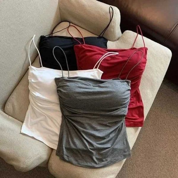 Women Summer Sexy Seamless Camisole Vest Beautiful Back Comfort Padded Bralette Pleats Thin Shoulder Straps Tanks Tops UnderwearXJ250508