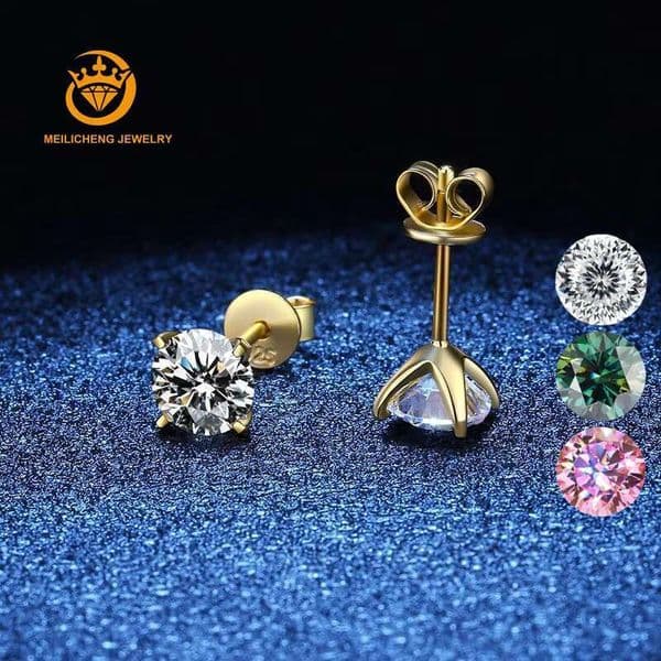 Real D Color VVS Moissanite Stud Sterling Sier 2CT Dia Wedding Earrings 14K Yellow Gold Jewelry Women Earring