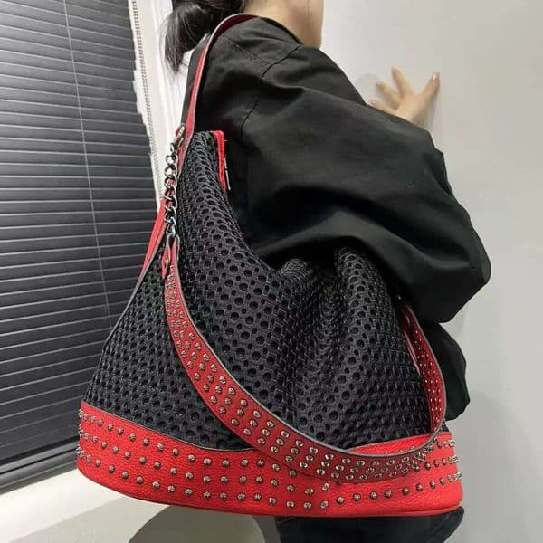 Ladies' Fashion Y2K Spicy Girl Large Capacity Retro Rivet Splicing Diagonal Cross Shoulder Bag