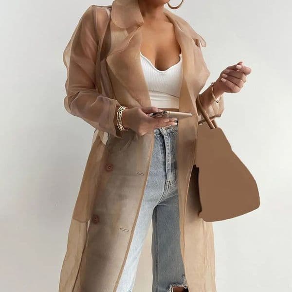 Korean Fashion Women Mesh Jacket Puff Sleeve Sunscreen Shirt Net Yarn See Through Spring Summer Lace-up Long Shirt Thin Coat 250513