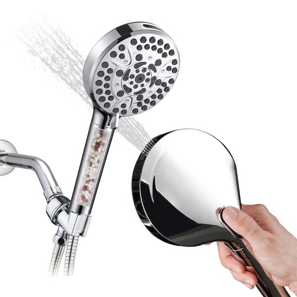 High Pressurized Filter Shower Head 10-mode Adjustable Spray with Massage Brush Rain Faucet Bathroom Accessories with Extendable 59-Inch Chrome Plated Hose