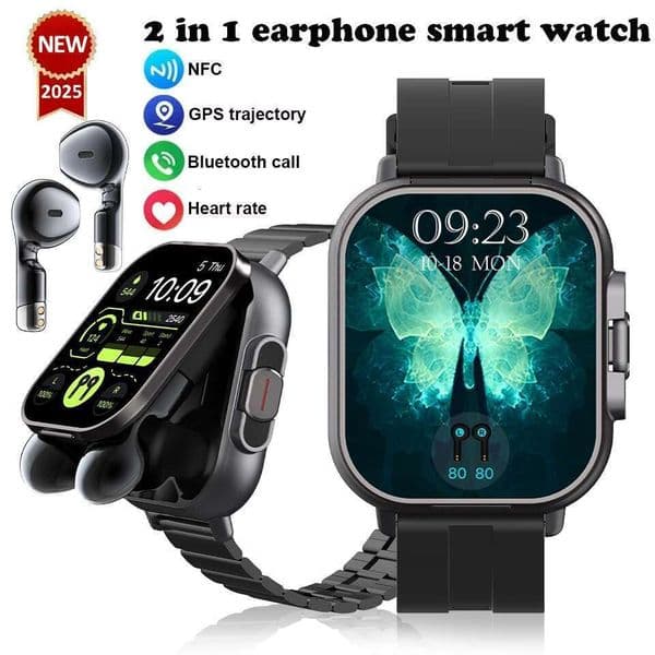 New Smart Watch Headset TWS 2-in-1 Bluetooth Call NFC Heart Rate Blood Pressure Health Monitoring Earphones Play Music