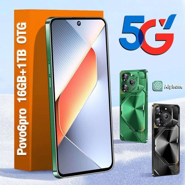 Povo6pro cross-border explosions spot 6.6-inch Android smartphone Unlock Touch Screen Phone Androids Camera Telephone HD Display Face Recognition