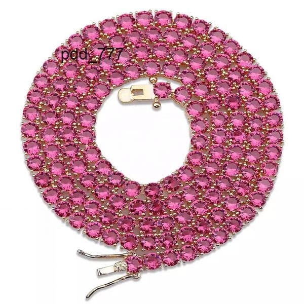 Hip Hop Brass and Red Blue Red Color Bling Zircon 4mm Single Row Tennis Chain Necklace
