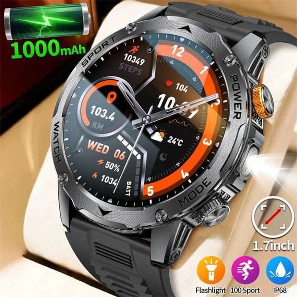 LIGE 1000mAh Super Capacity Battery Adult Men Smart Watch 1.7-inch Large Screen Bluetooth Call IP68 Waterproof SmartWatch Sports